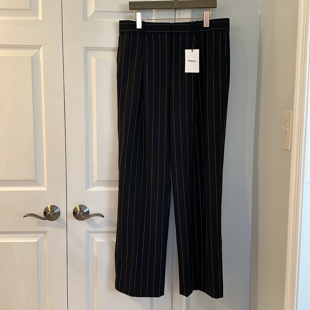 NWT Theory Navy Multi Traceable Stripe Pants in Size 10 L051211R